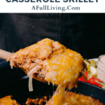 Graphic of low carb cheeseburger casserole skillet with text