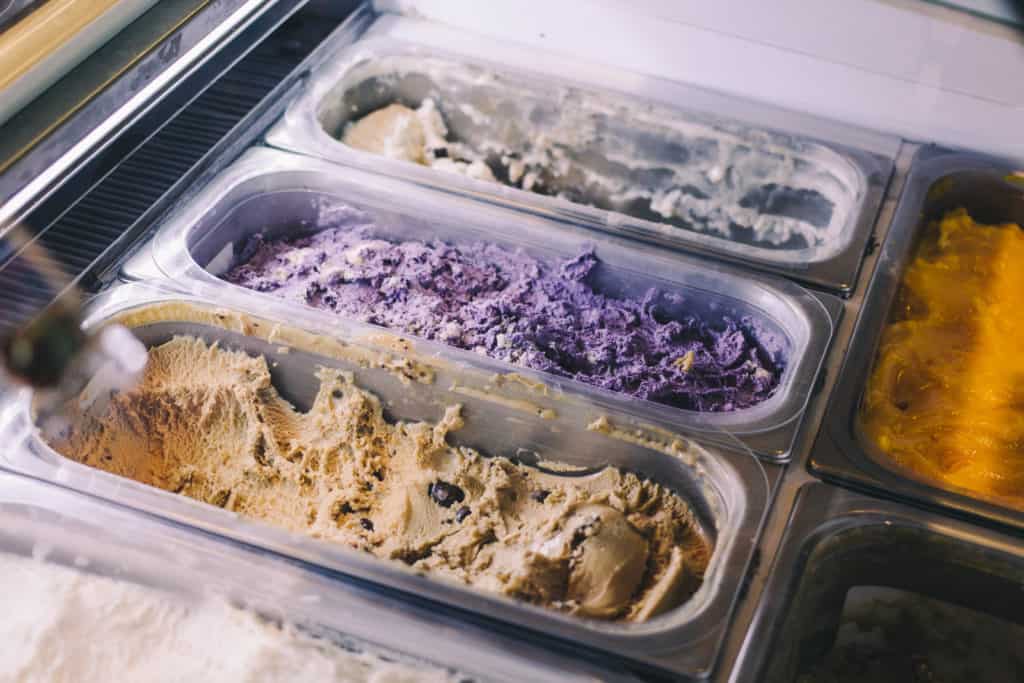 gelato in a case at a coffee shop