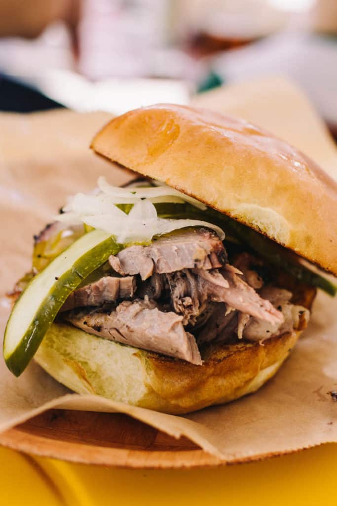 bbq pulled pork sandwich with pickles
