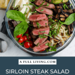 Graphic of Sirloin Steak Salad with fresh mozzarella and Roasted vegetables