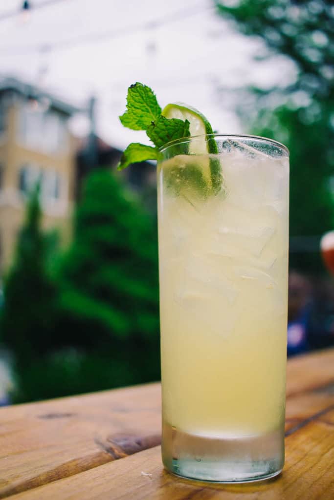 lime cocktail with mint in a highball glass