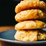 up close shot of low carb cheddar biscuits stack