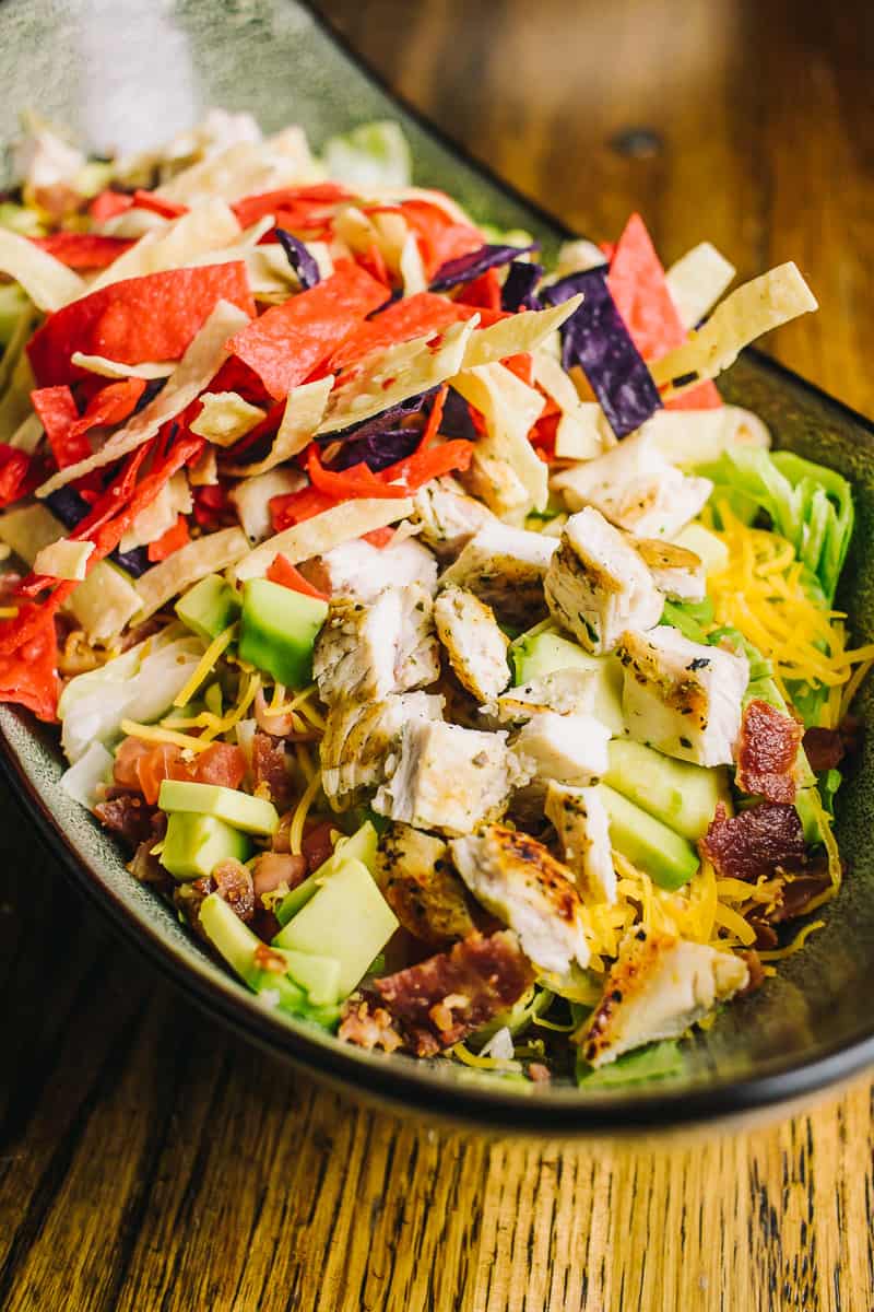 southwest salad with crispy tortilla strips with chicken
