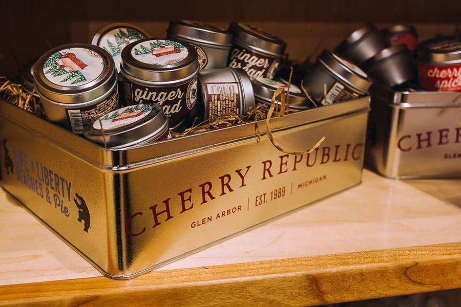 cherry goodies in a cherry republic metal tin