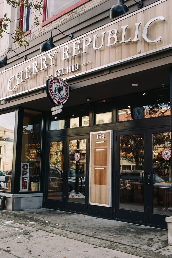outside of the cherry republic store in Traverse City Michigan