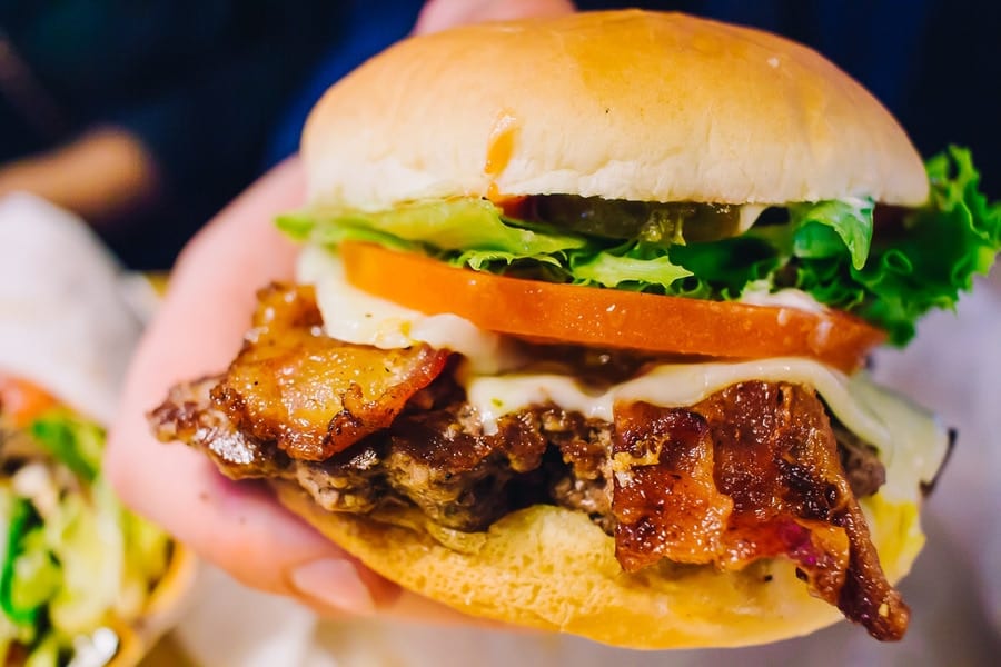 close up of a yummy burger at slabtown