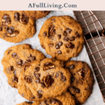 graphic with text of Keto Chocolate Chip Cookie Recipe with Candied Pecans