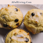 Graphic with text of Low Carb Coconut and Chocolate Chip Protein Muffins