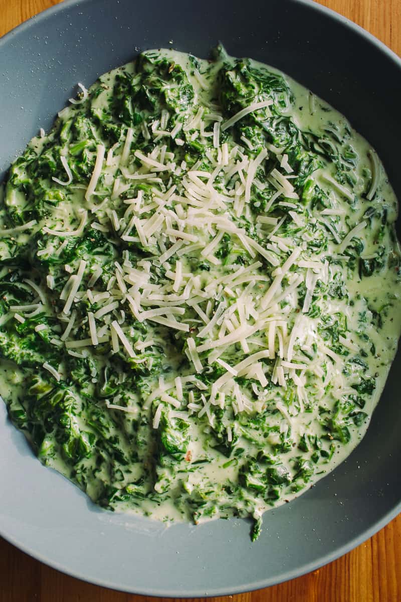 low carb creamed spinach overhead