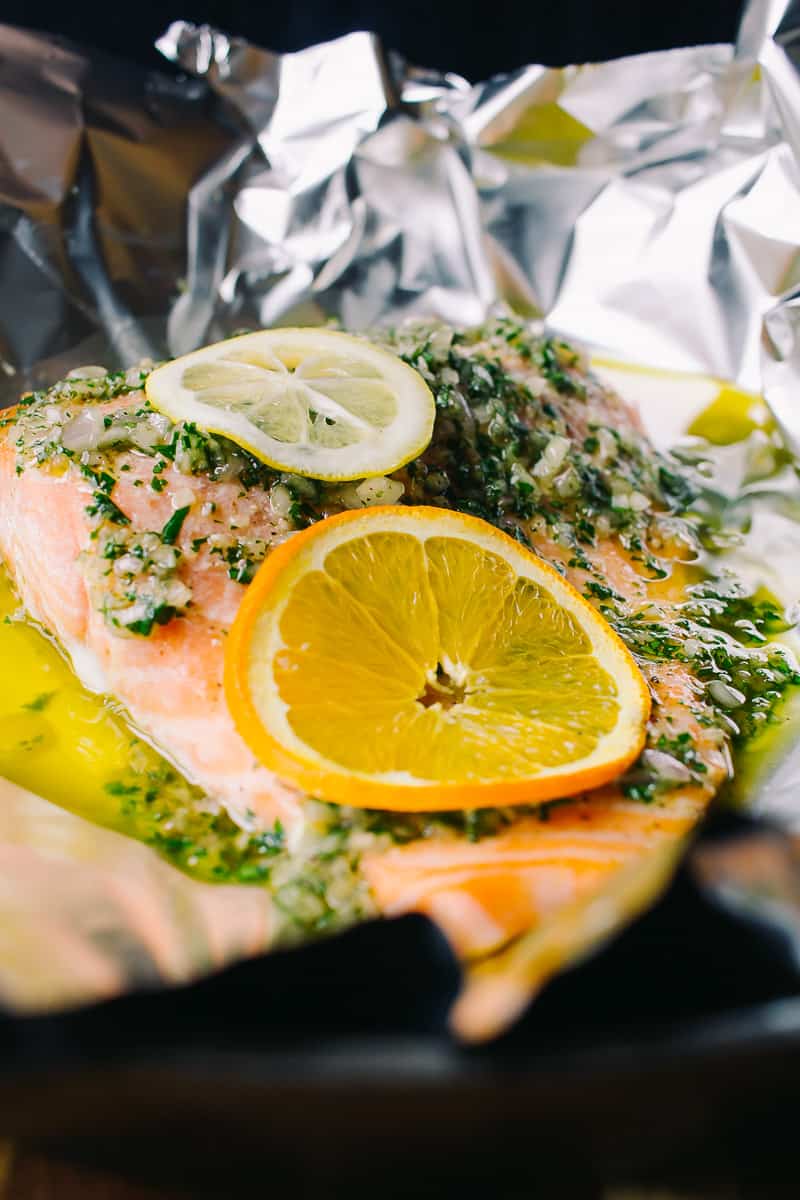 salmon with citrus glaze dressing to be poached
