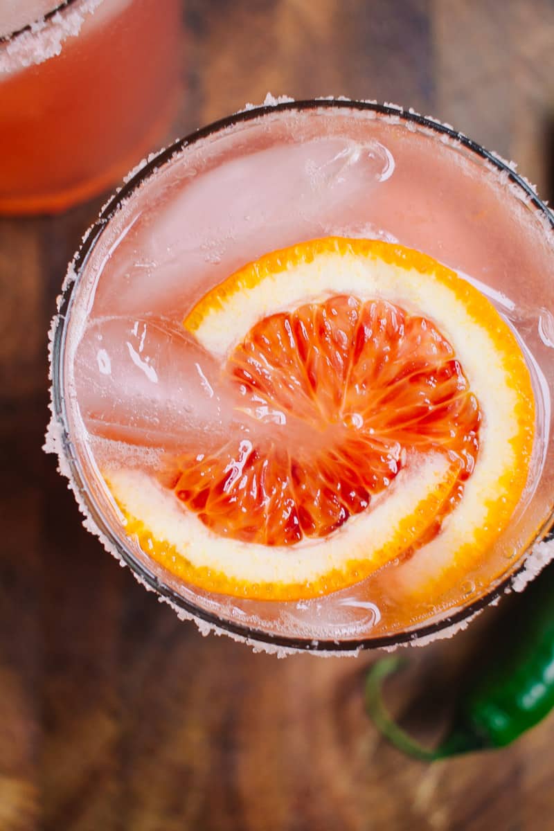 closeup of a cocktail with blood orange