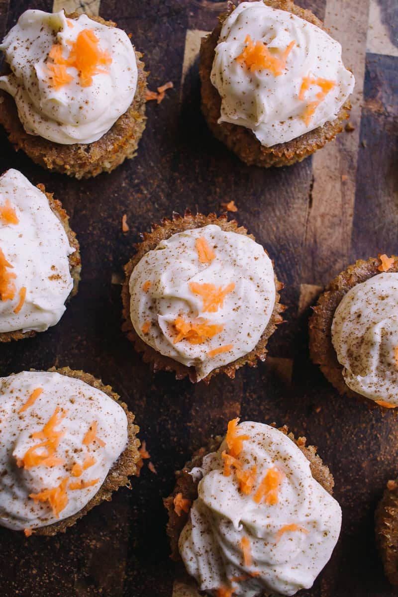 overhead of low carb carrot cake cupcakes
