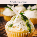 graphic with text of Low Carb Thai Basil Lime and Coconut Cupcakes