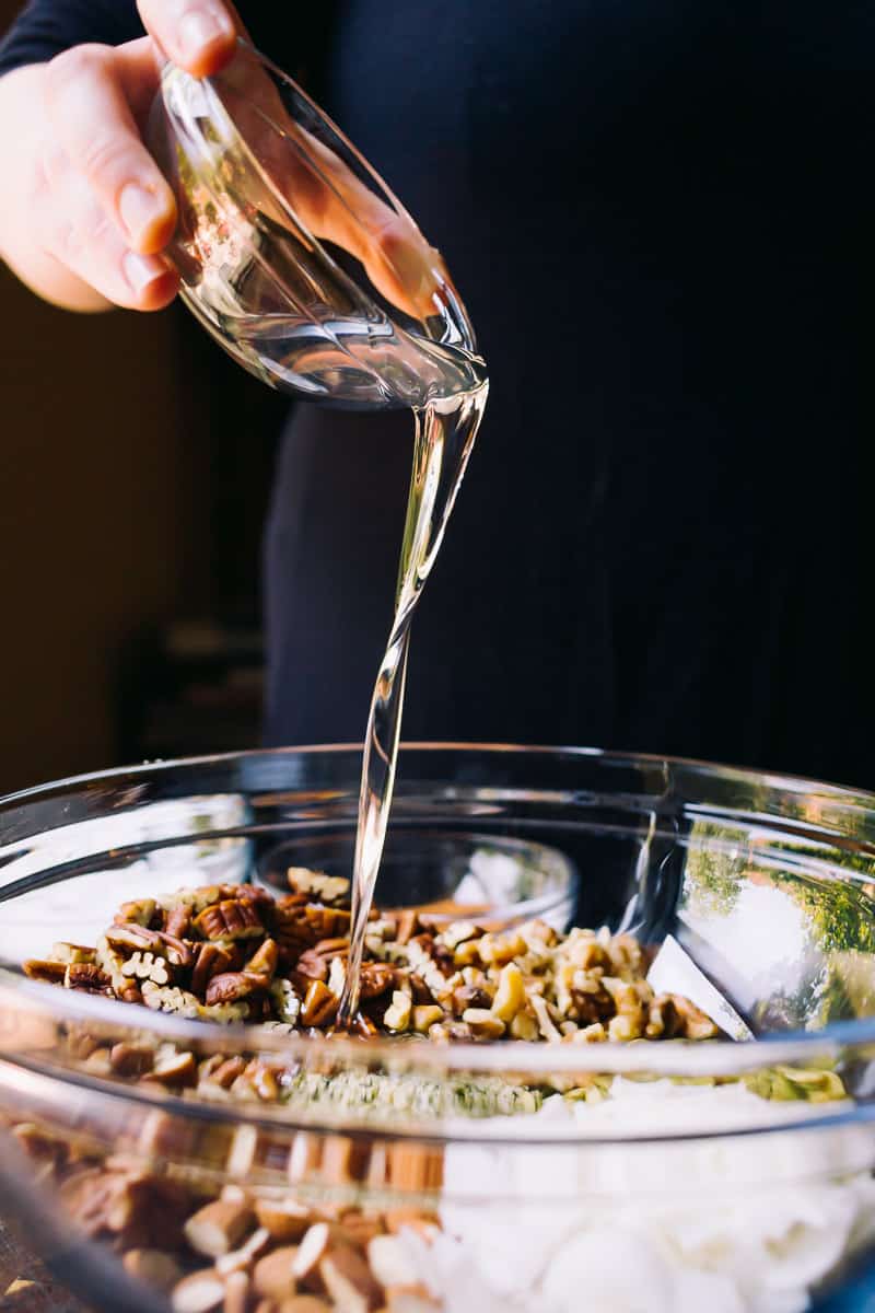 pouring melted coconut oil