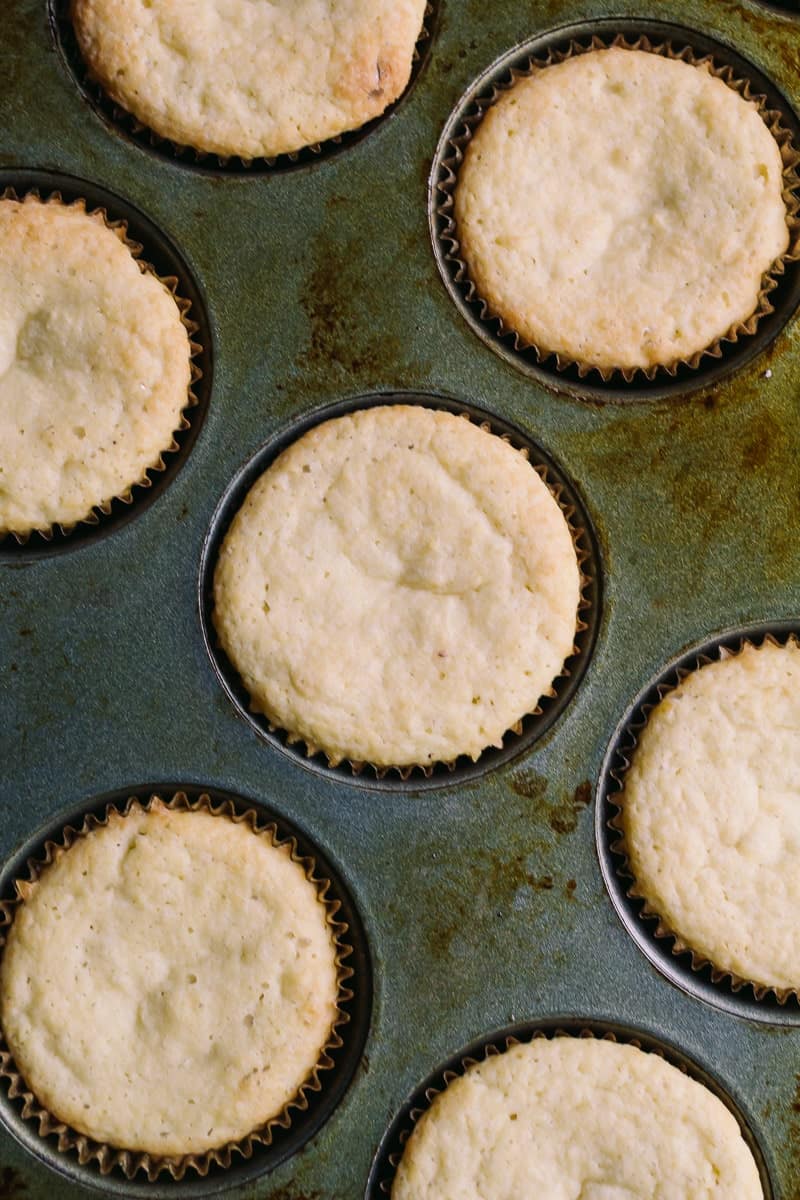 vanilla cupcakes baked in metal pan