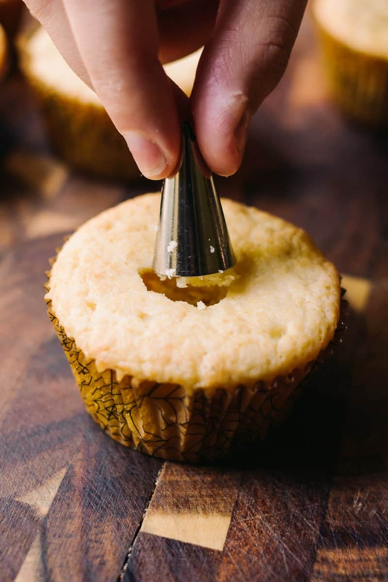 vanilla cupcake with hole in center from metal device