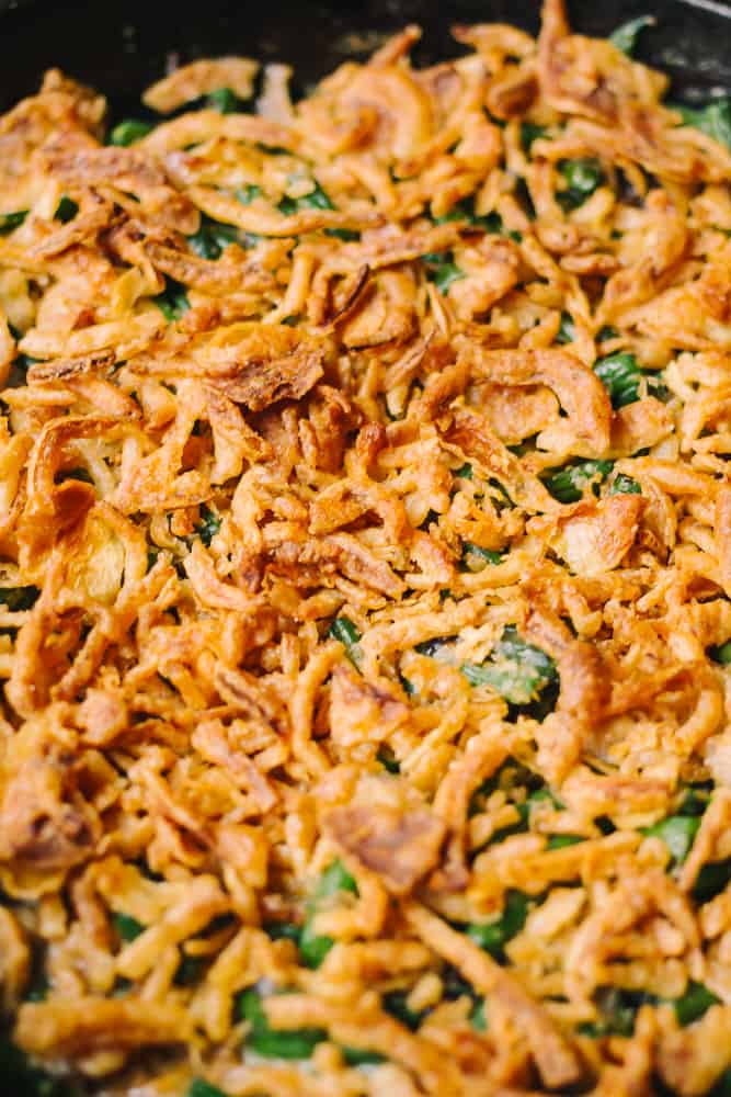 green beans with crispy onions
