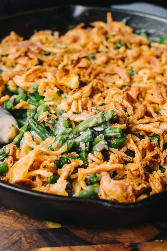 green bean casserole with crispy onions