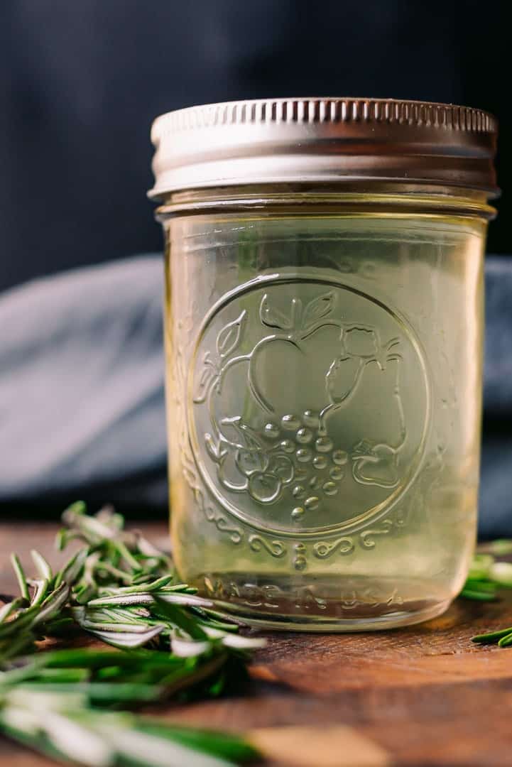 jar of rosemary simple syrup