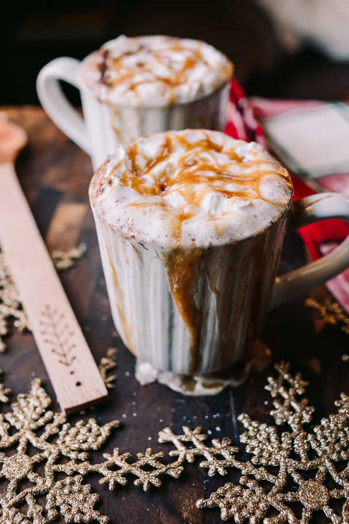 salted caramel drizzled on hot cocoa