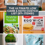 graphic with text of 6 images of the ultimate costco low carb and keto grocery list
