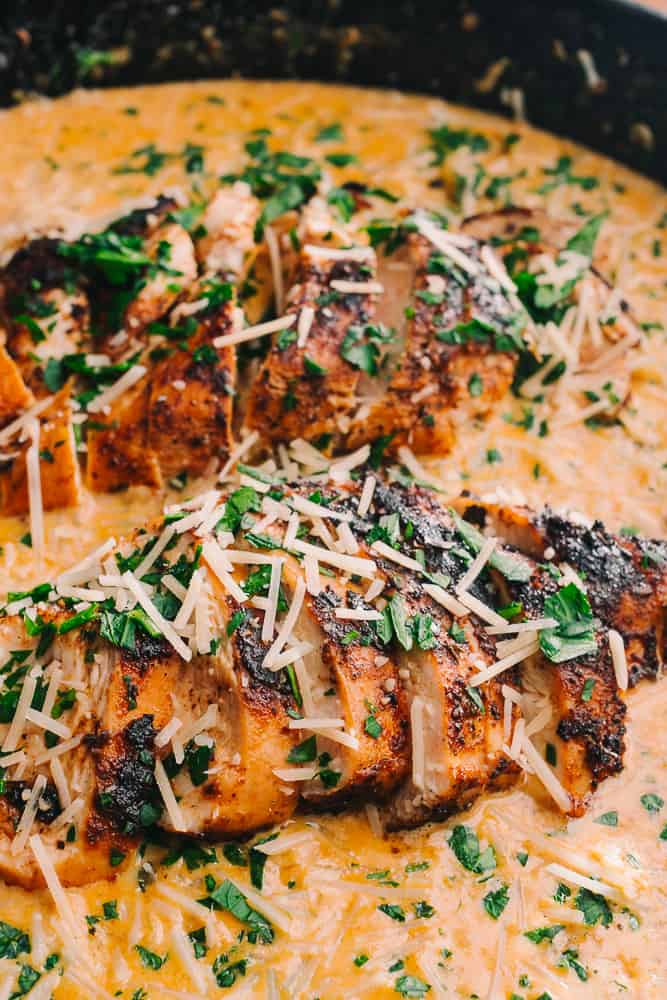 Cajun Chicken Alfredo with parmesan cheese