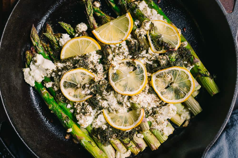 one skillet keto side dish of asparagus