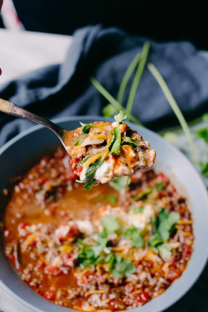 spoonful of meaty chili