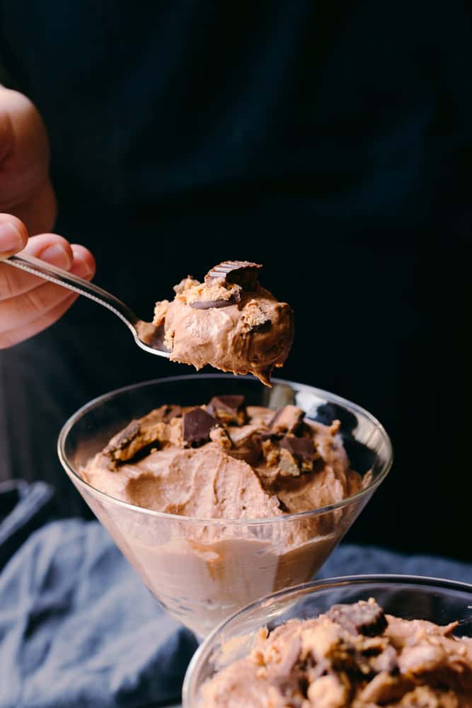spoonful of chocolate and peanut butter mousse