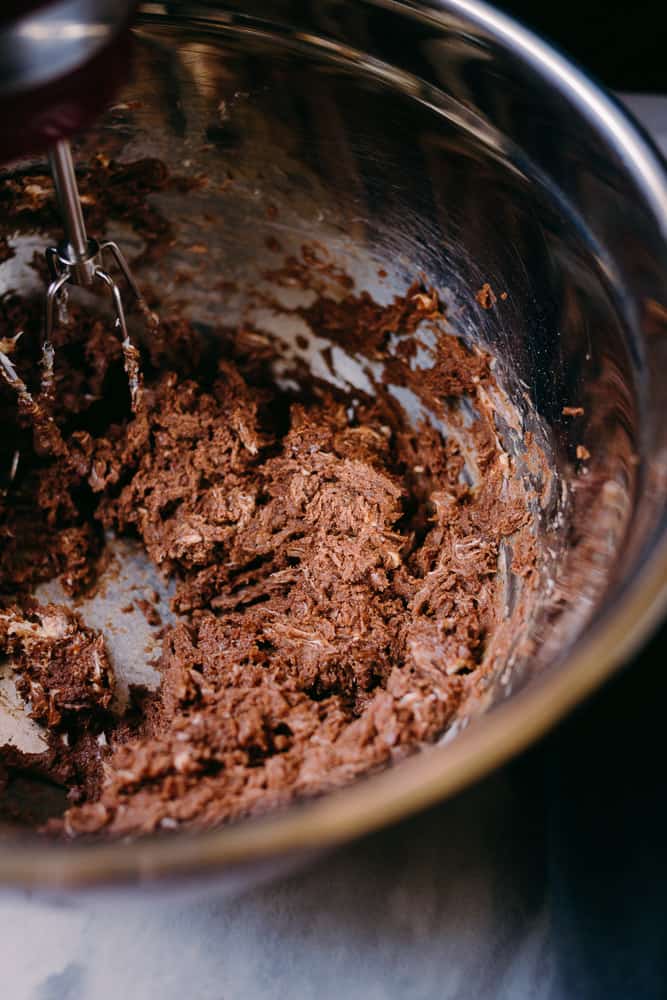 mixing low carb chocolate peanut butter and cream cheese