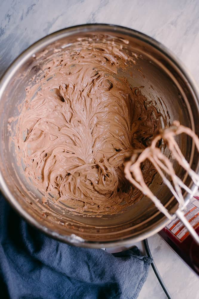 using a hand mixer to make low carb chocolate and peanut butter mousse