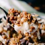 spoonful of yogurt with chocolate chips and granola