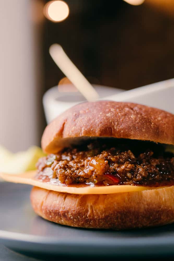 sloppy joes in a bun with cheese