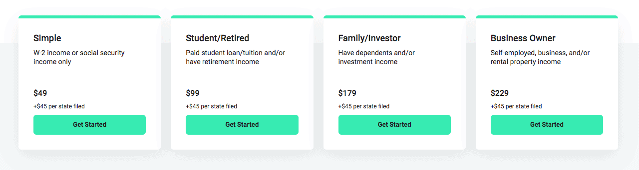 Tax pro Go pricing structure