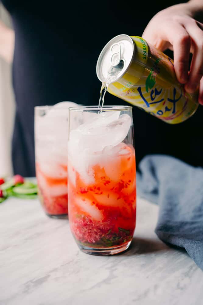 ice la croix and raspberry cocktail