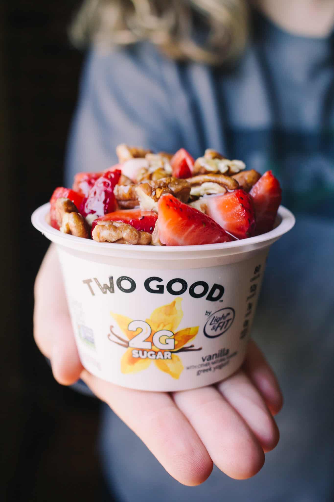 vanilla two good yogurt with granola and strawberries
