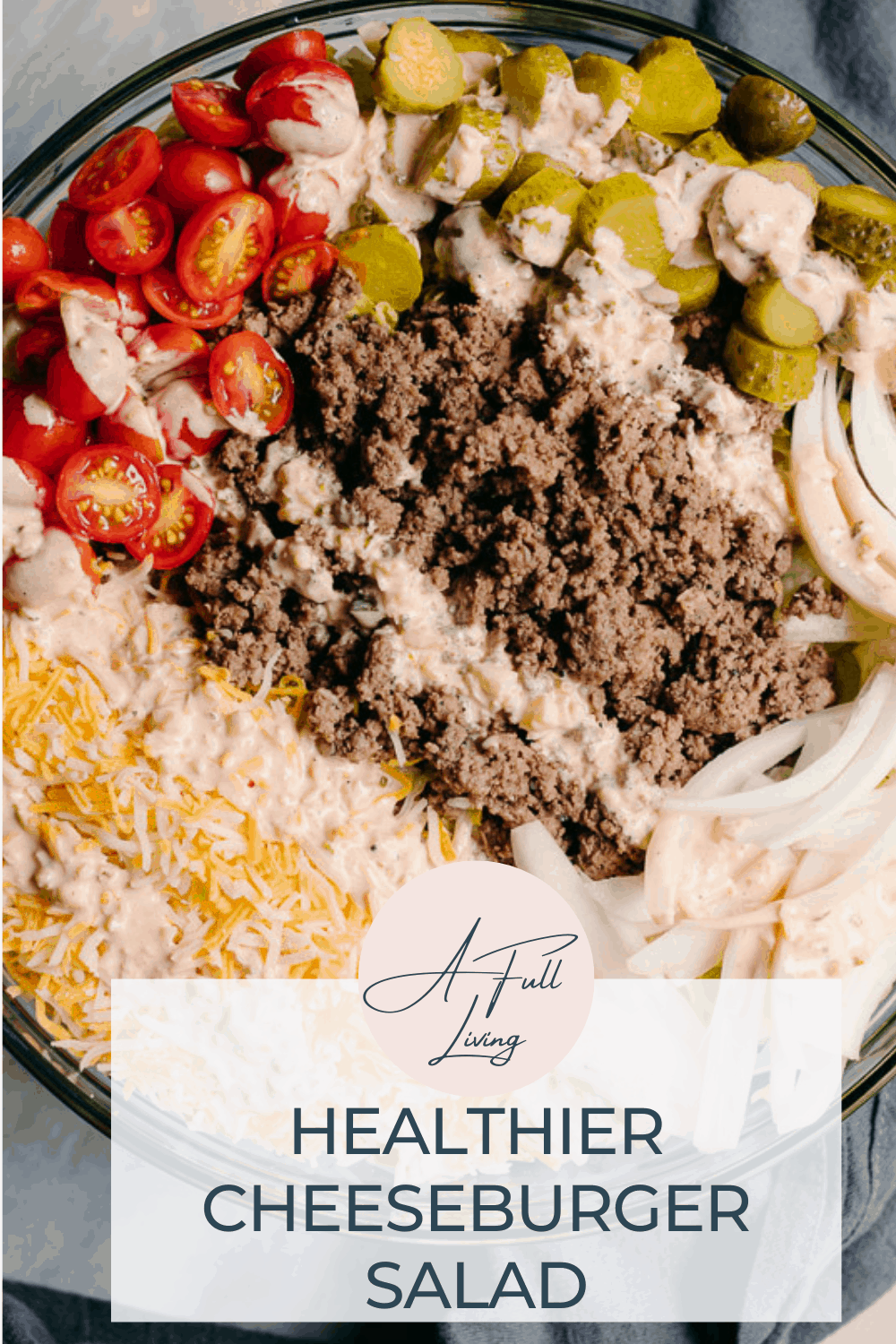graphic with text Healthier Cheeseburger Salad