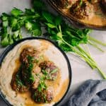 delicious keto swedish meatballs with mashed turnips and parsley