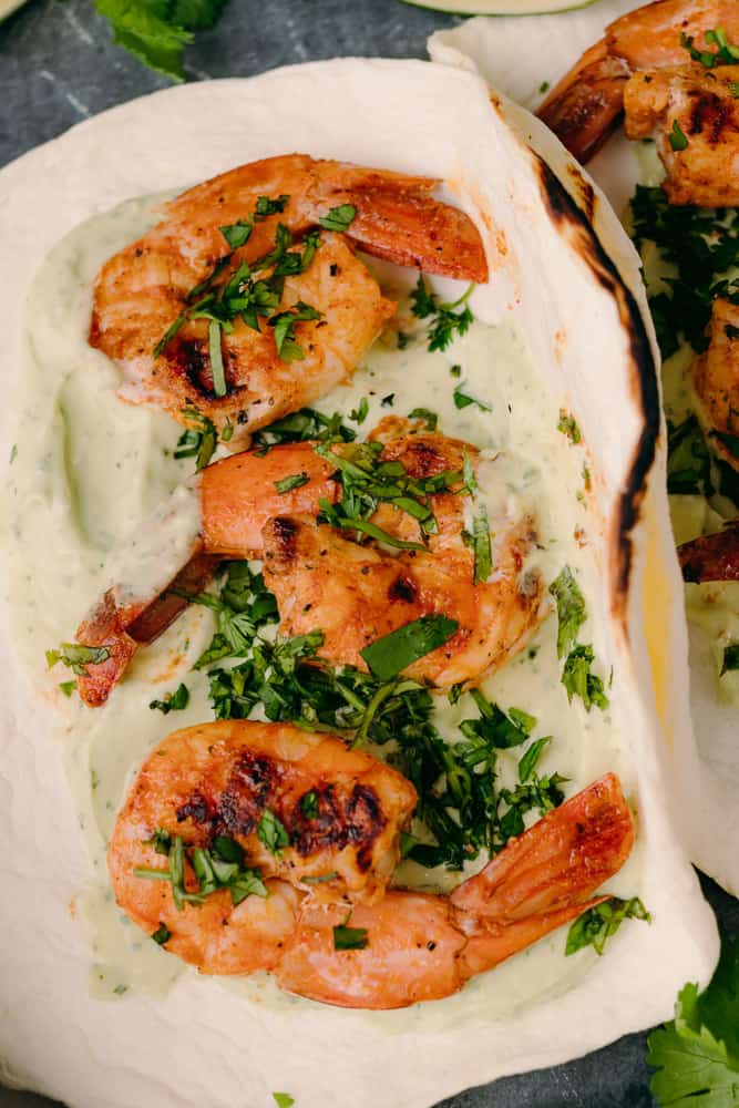 shrimp wrap with lime crema and cilantro