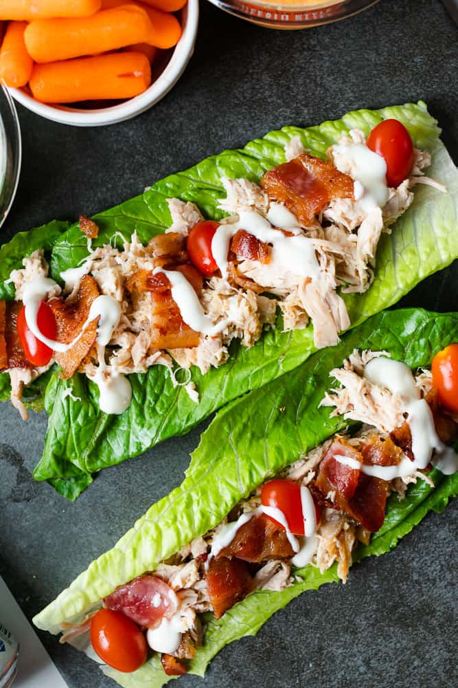 chicken bacon ranch lettuce wraps with tomatoes