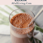 graphic with text of Low Carb Chocolate Maca Elixir
