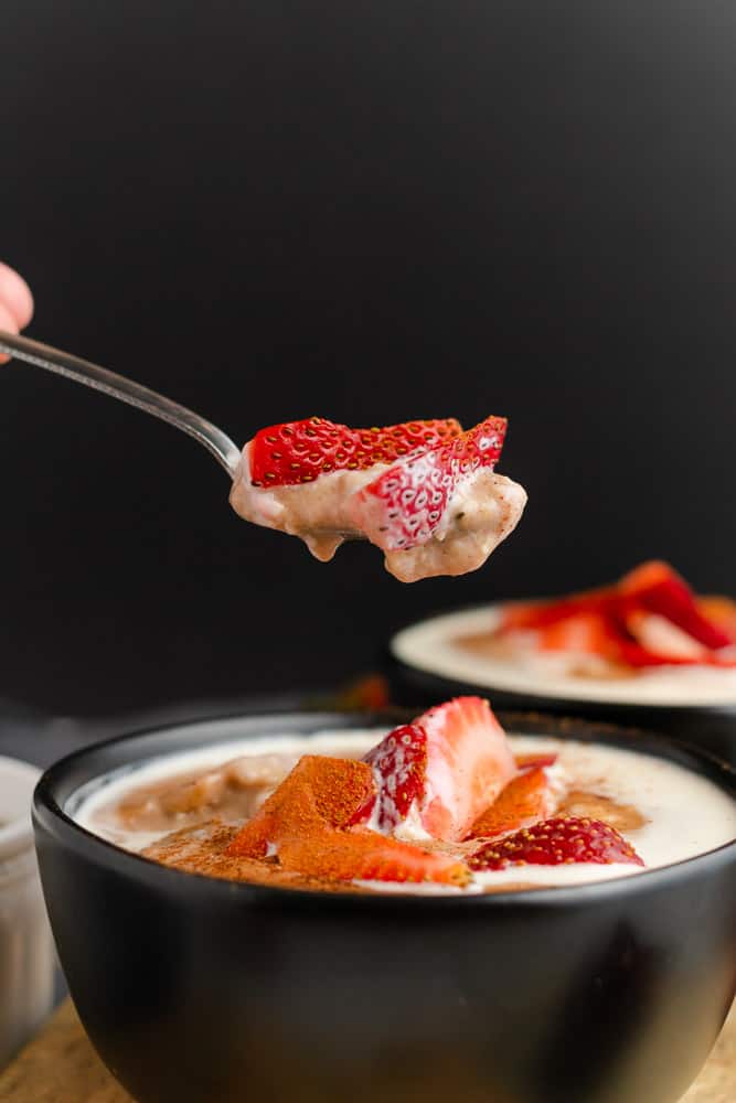 spoonful of strawberries and cream hemp heart oatmeal