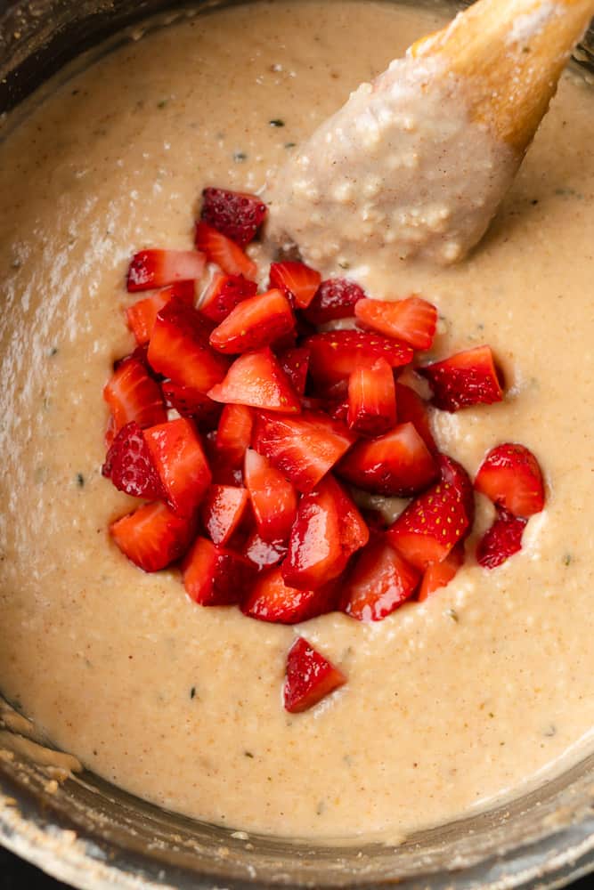 fresh strawberries inside of hemp heart oatmeal