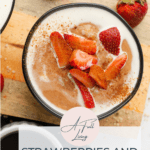 graphic with text of Strawberries and Cream Hemp Heart Oatmeal (Low Carb Hemp Porridge 'Noatmeal')