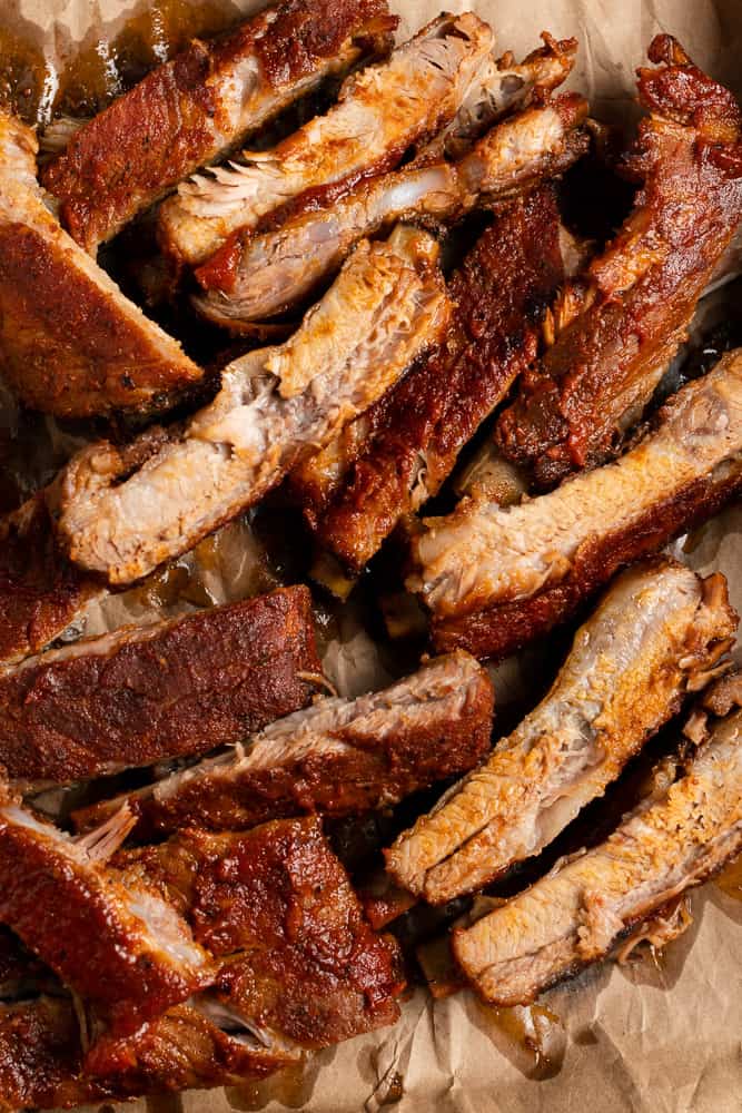 tray of oven baked baby back ribs