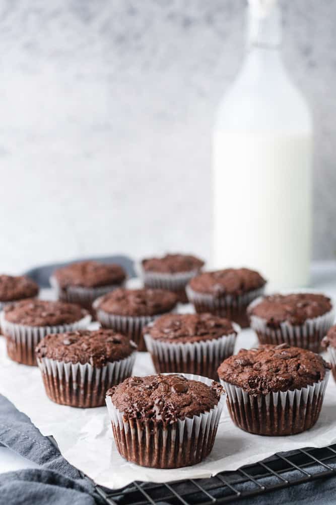 chocolate zucchini muffins with milk