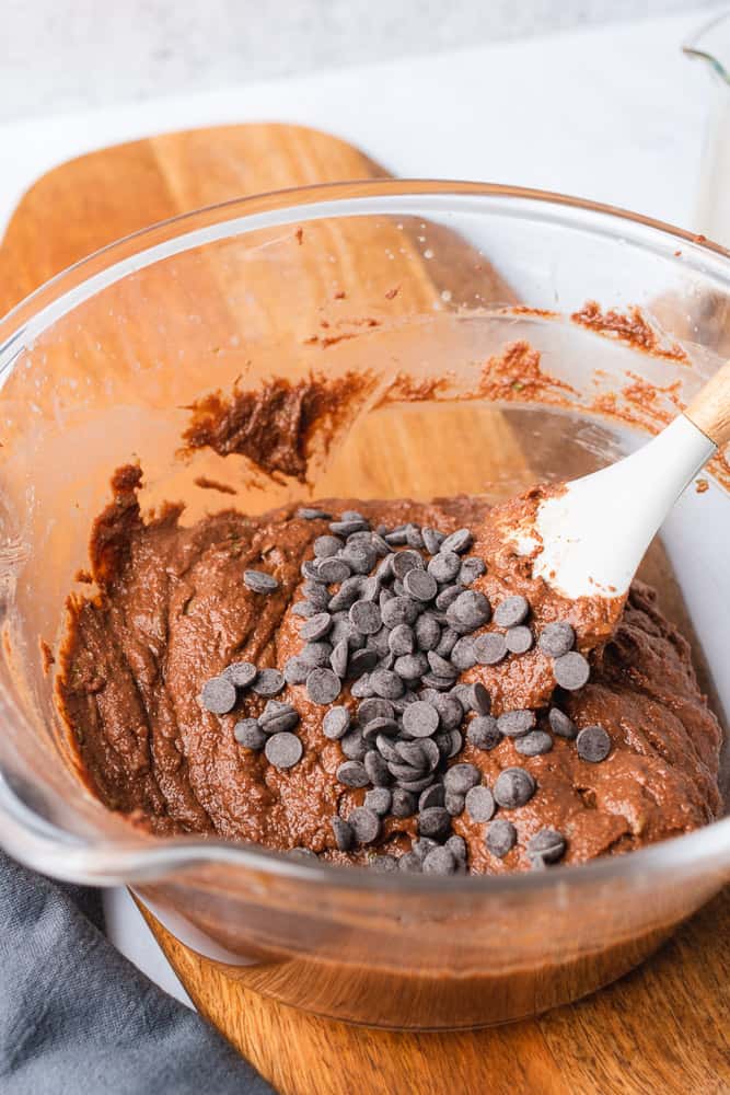 folding in chocolate chips into a muffin batter