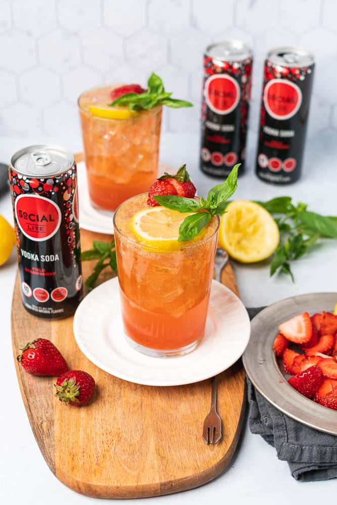 social lite sparkling strawberry basil vodka lemonade cocktail