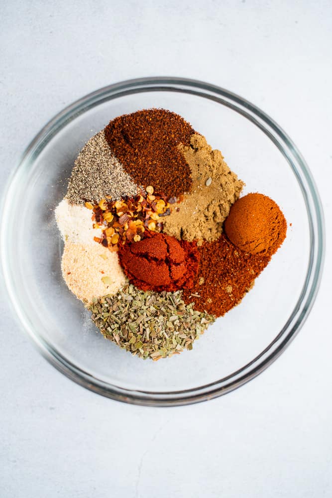 spice blend for spicy turkey chili seasoning in a glass bowl