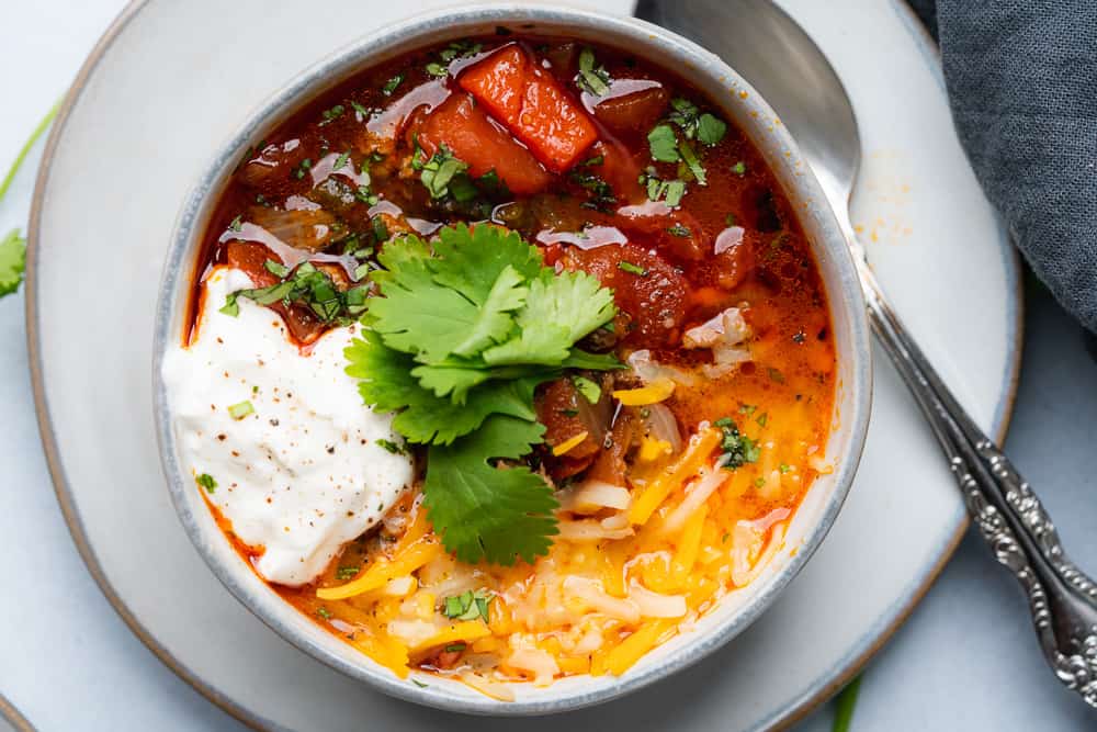 bowl of hearty and spicy chili